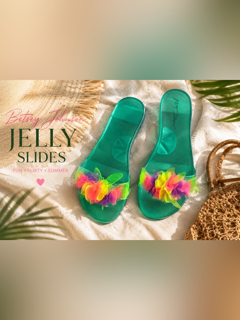 Betsey Johnson Y2K Jelly Slides Neon Flower Sandals Resort Pool Size 8 Evviee